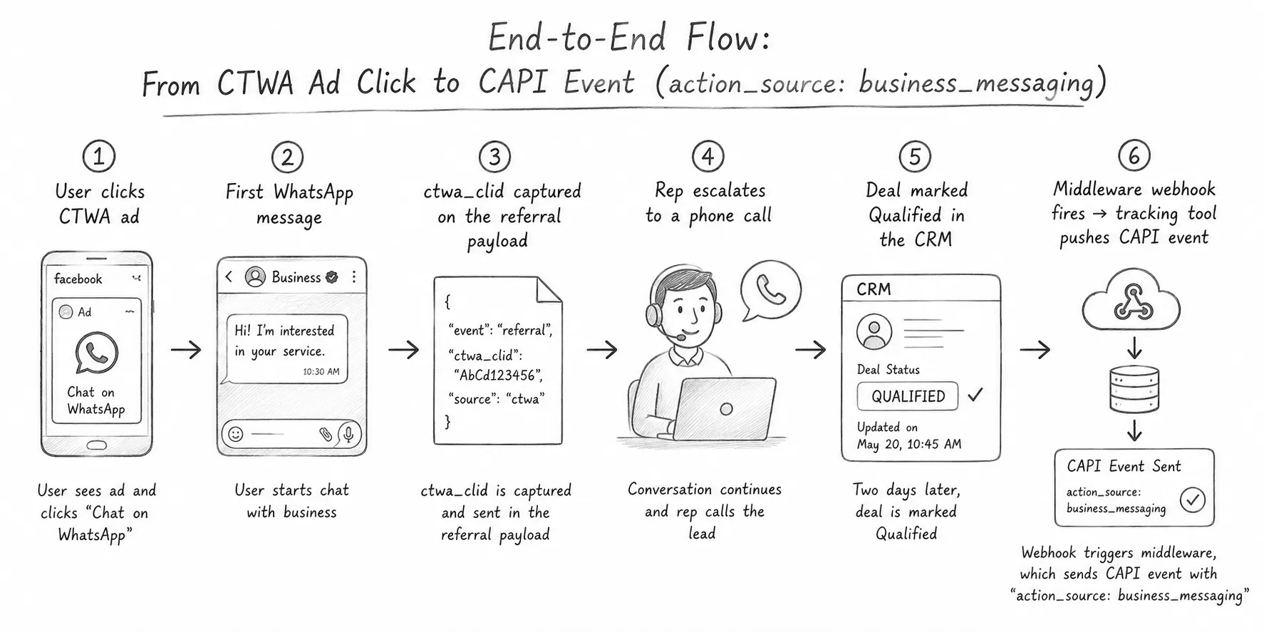 From CTWA ads click to CAPI event, end-to-end flow