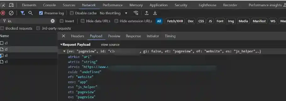 testing events in browser network section
