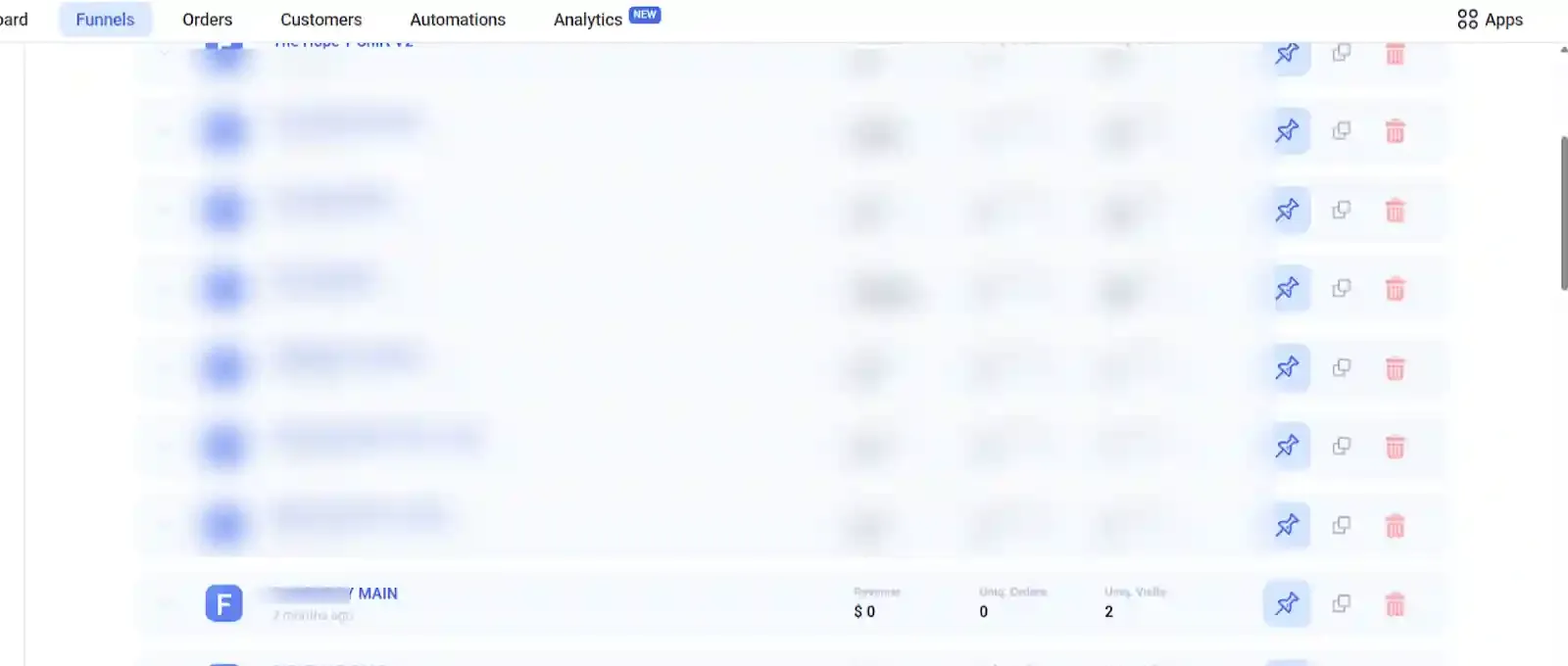 funnelish funnels menu