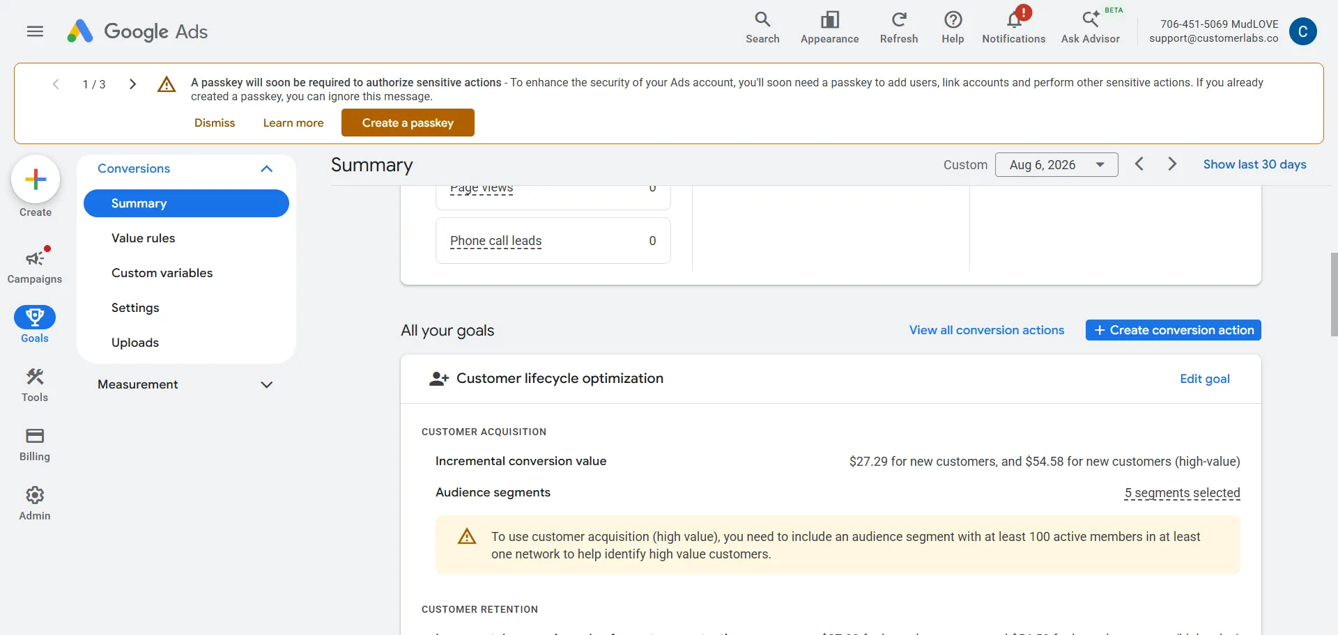 Google ads goals meant for lifecycle stages