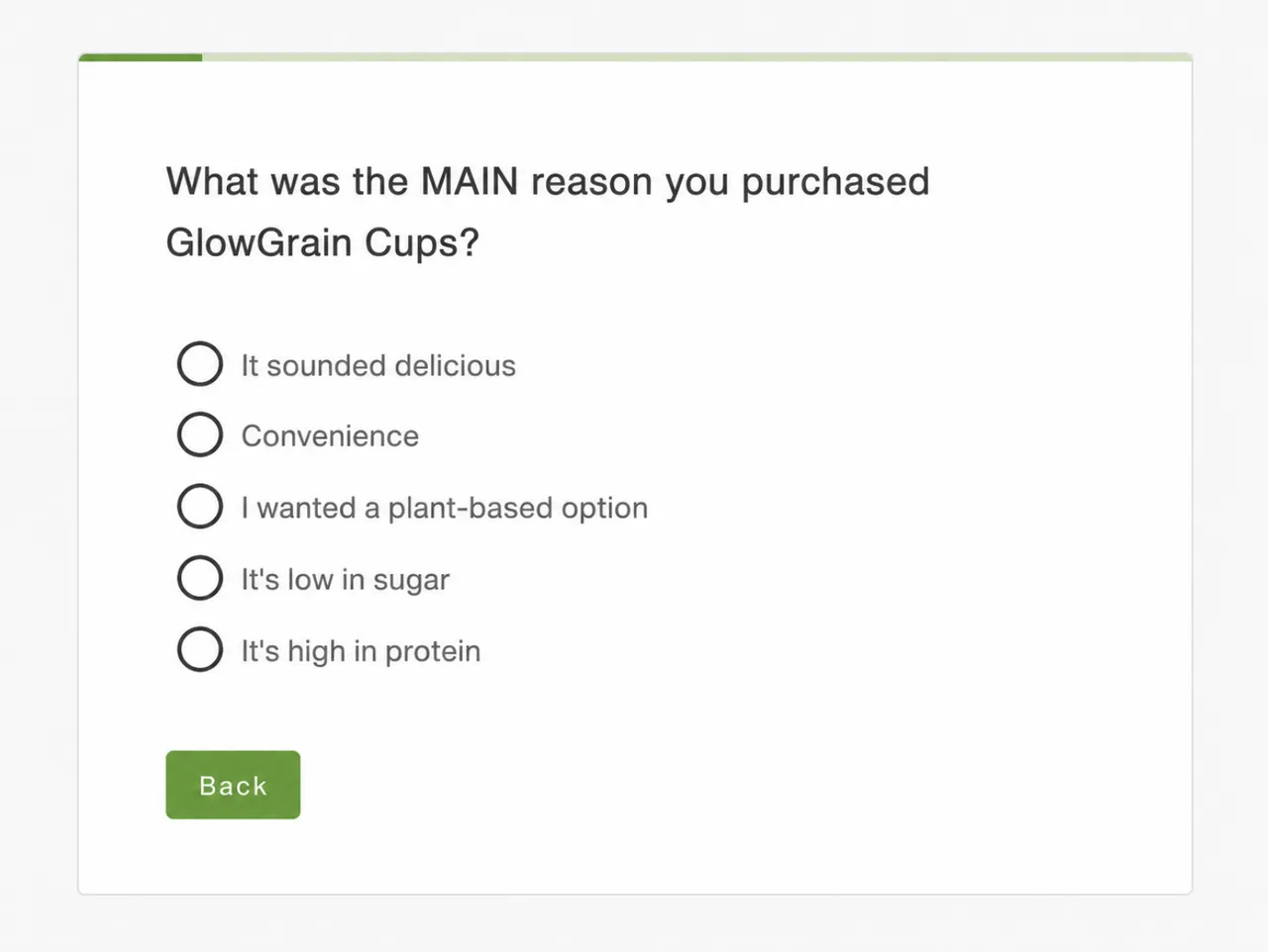Post-purchase survey answers showing main reasons for purchase