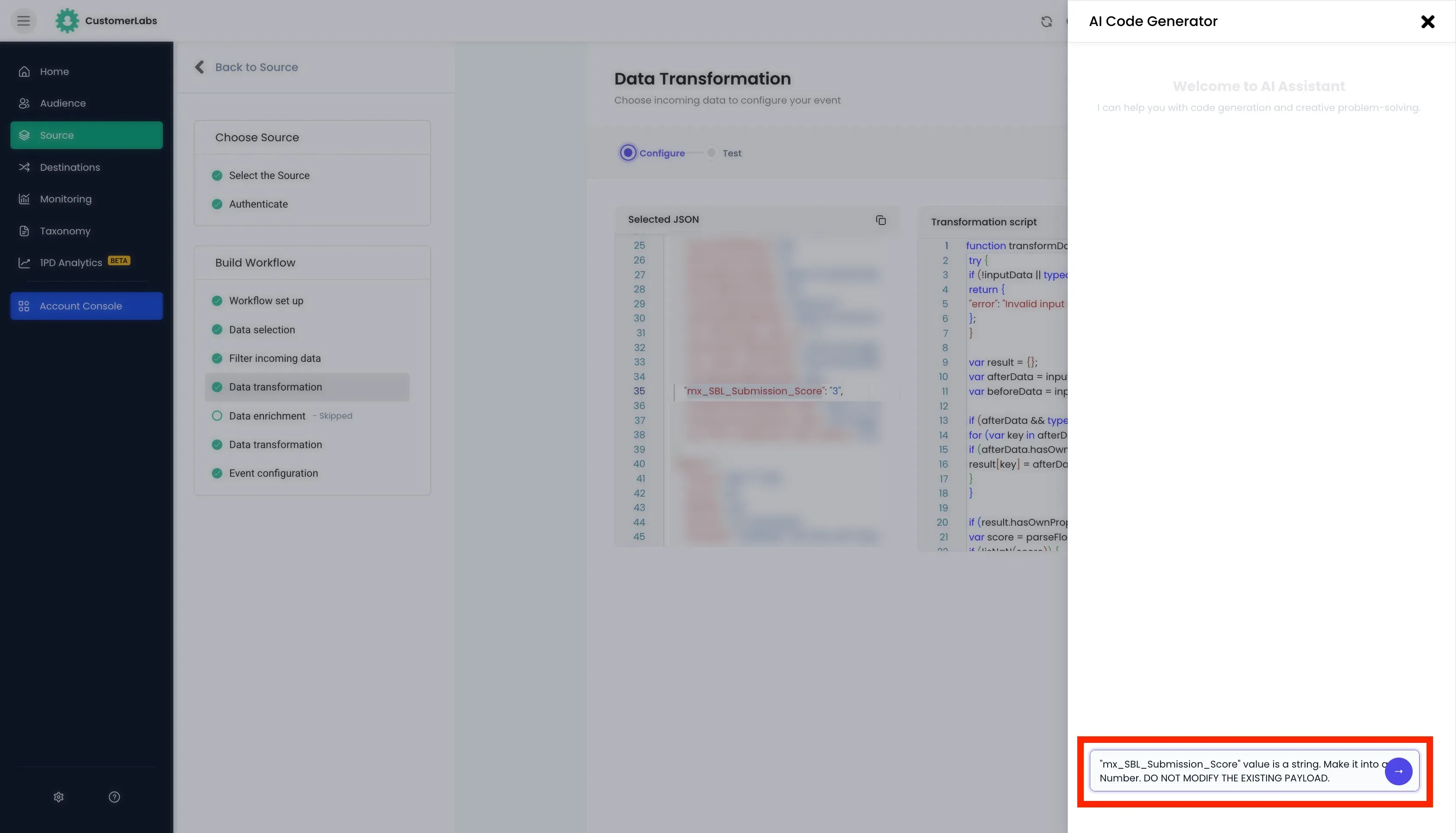 configuring workflow in Customerlabs 1PD Ops