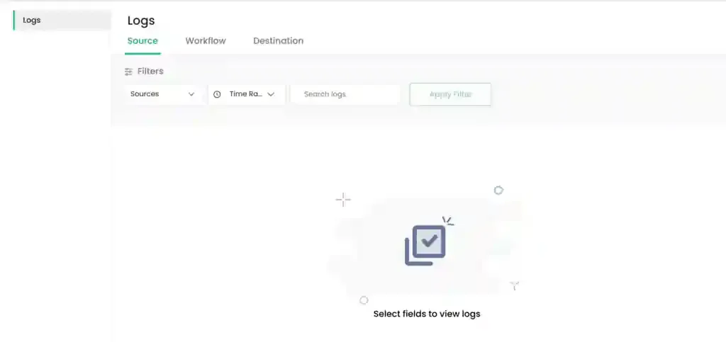 Source Logs dashboard initial view