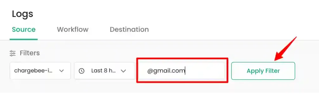 Entering a search query in the search logs input box