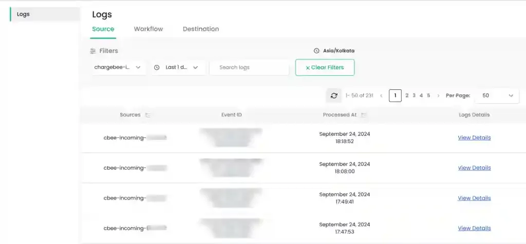 Selecting the View Details hyperlink on a log entry