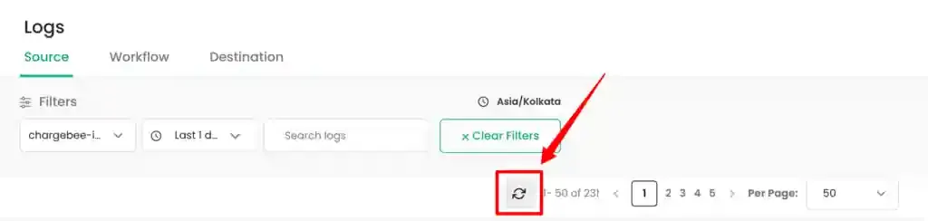 Clicking the refresh icon in the table header