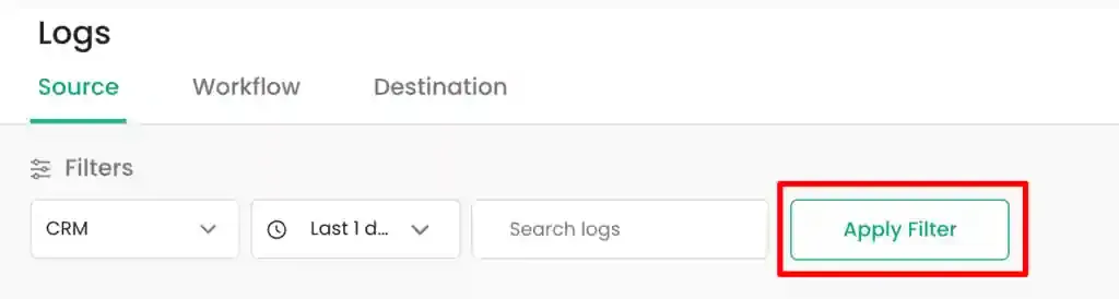 Clicking Apply Filter for the CRM specific search