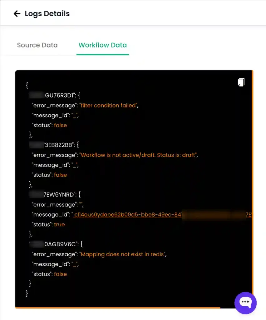 Reviewing processing logic in the Workflow Data tab