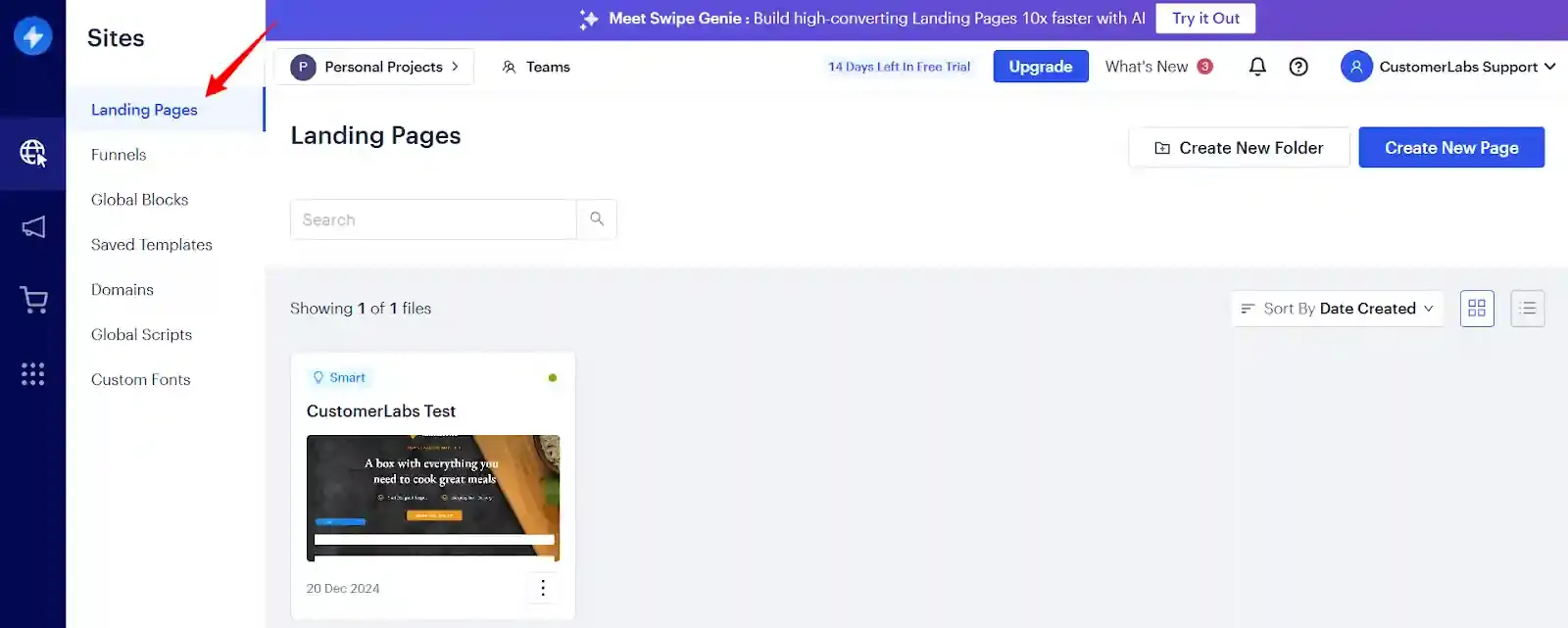 swipe pages landing pages dashboard