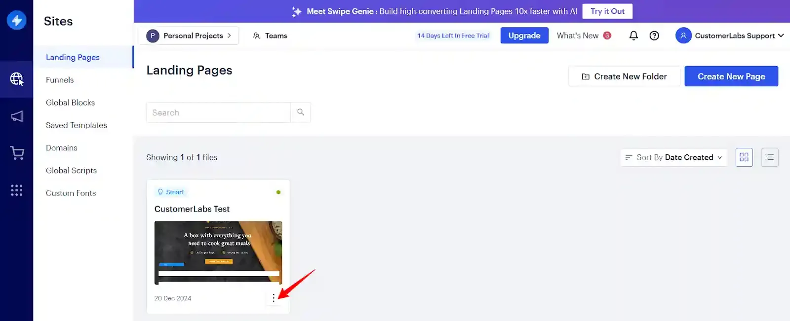 editing landing page in swipe pages