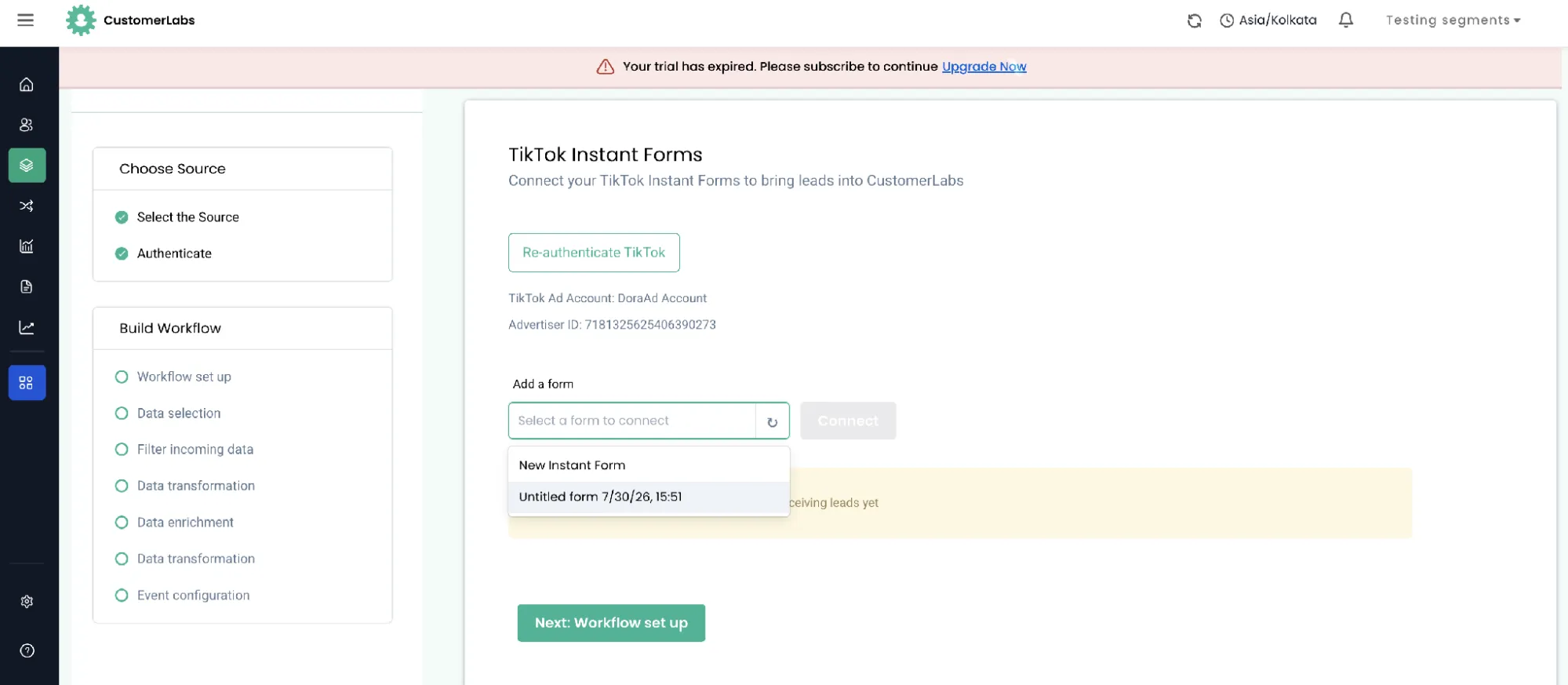 Add a form dropdown listing the Instant Forms available on the connected ad account