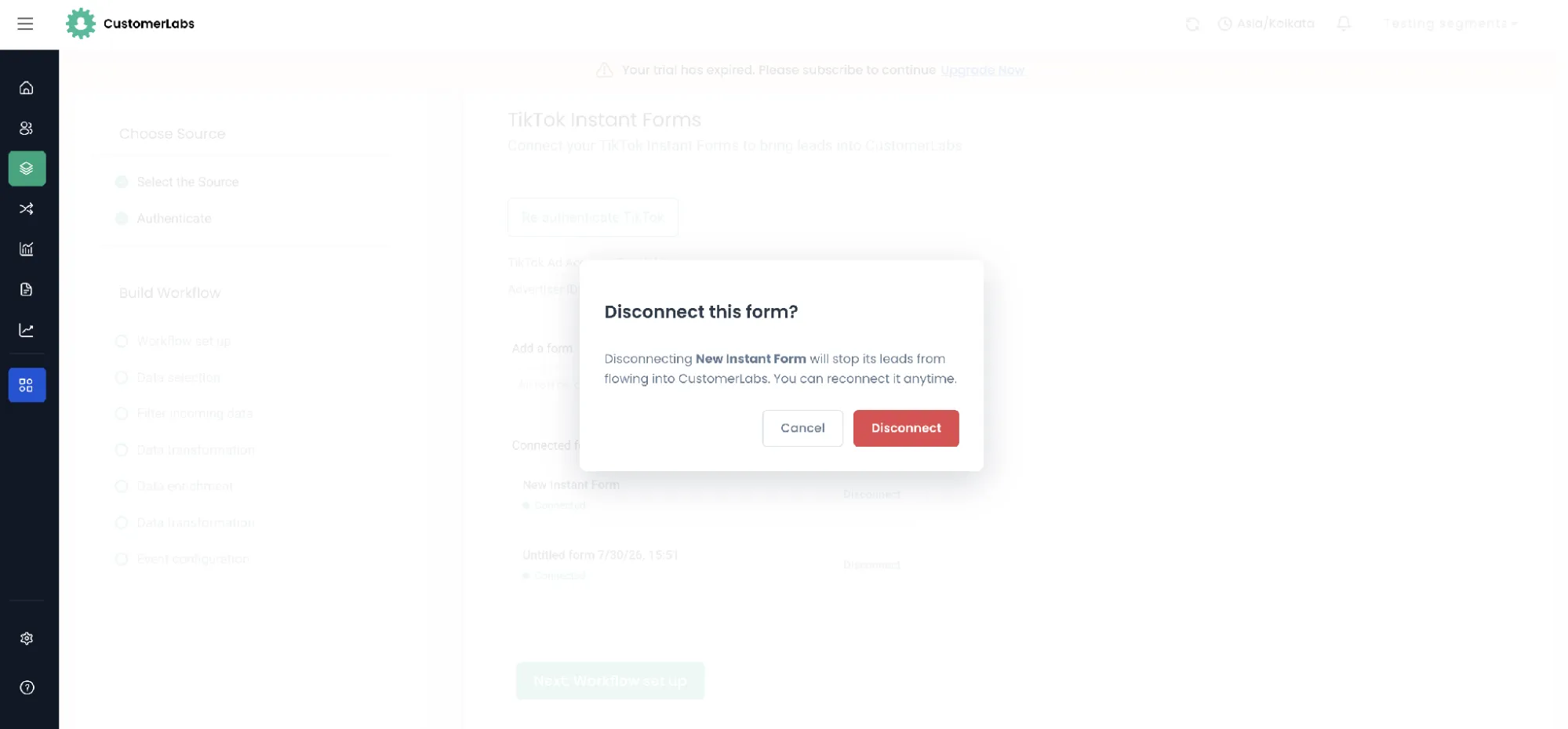 Disconnect this form confirmation dialog
