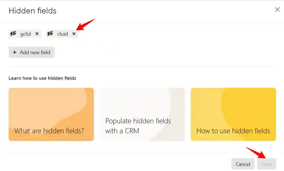 adding new hidden field named cluid