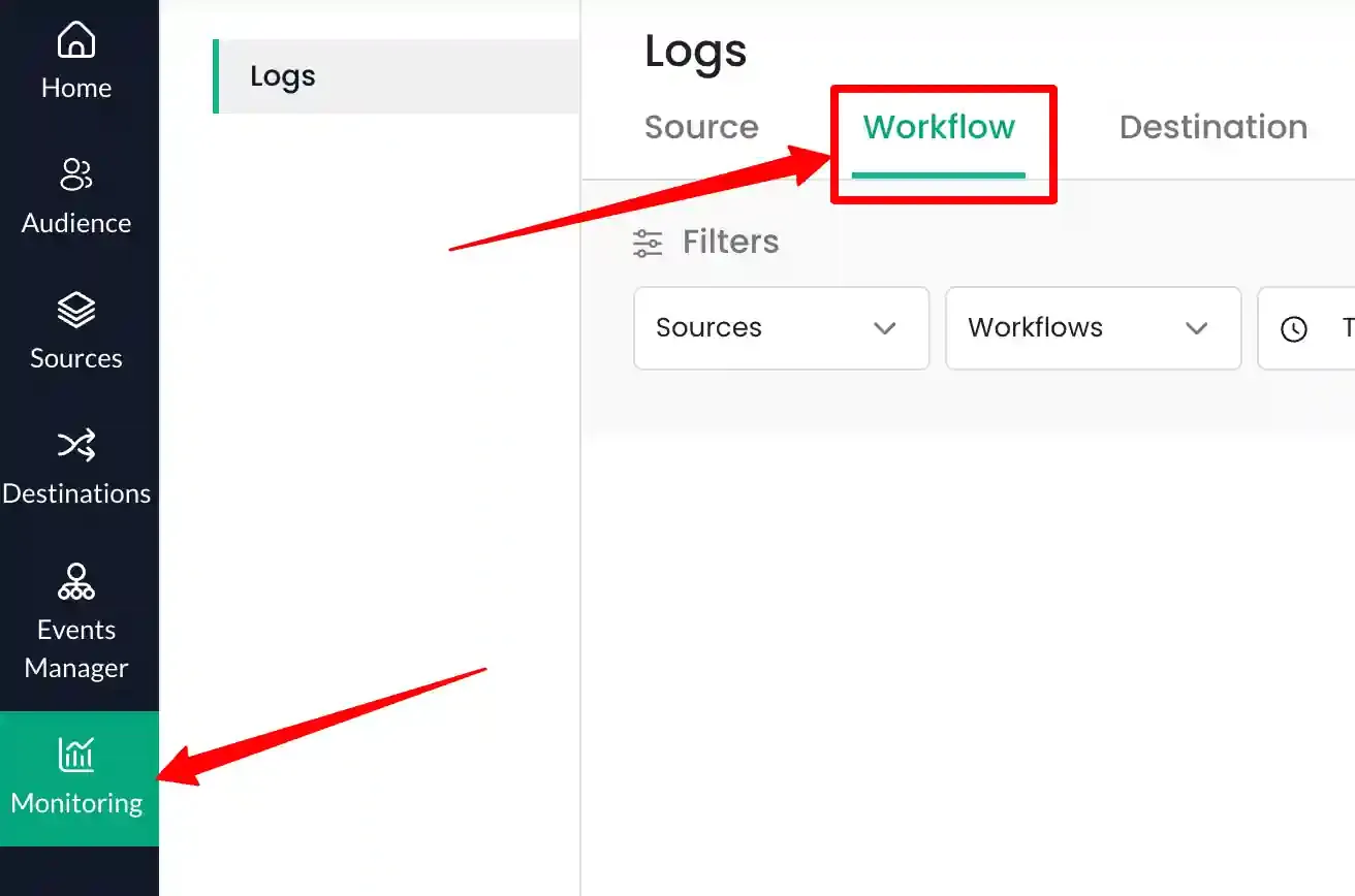 Navigate to Workflow Logs via Monitoring menu