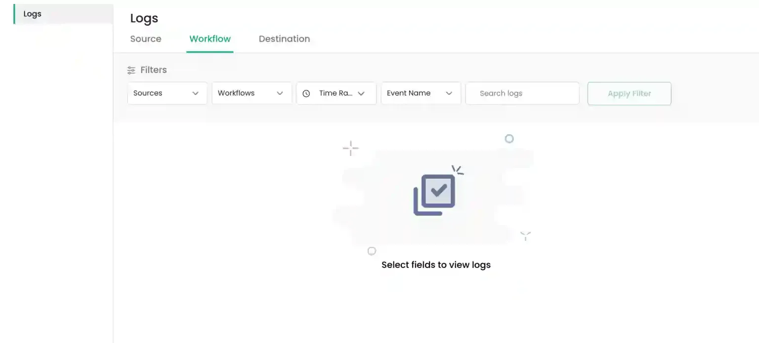 Workflow Logs dashboard initial view