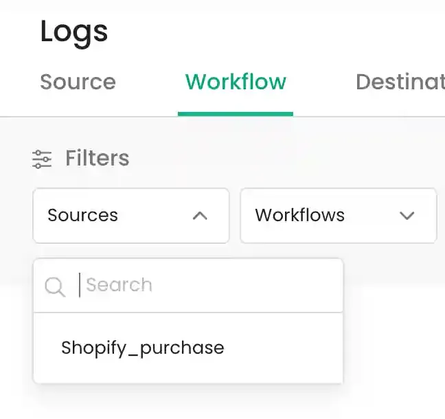 Selecting a source from the dropdown menu
