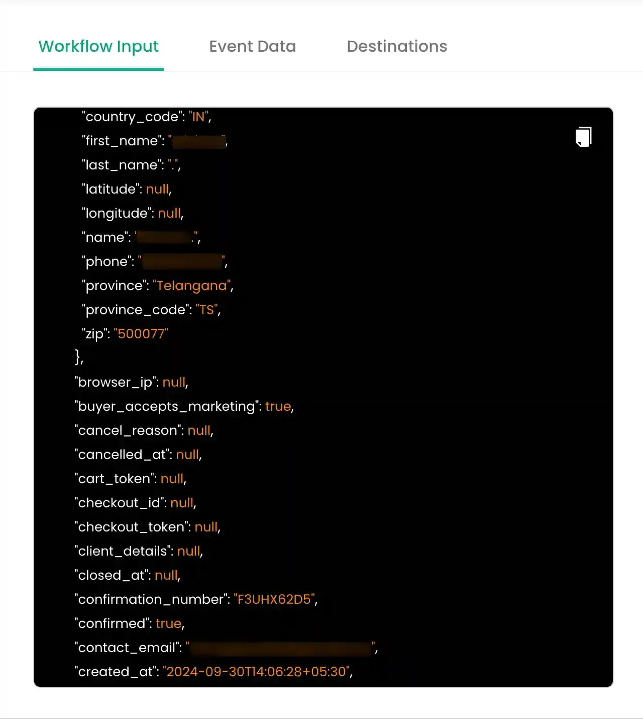 Event Data tab showing mapped properties