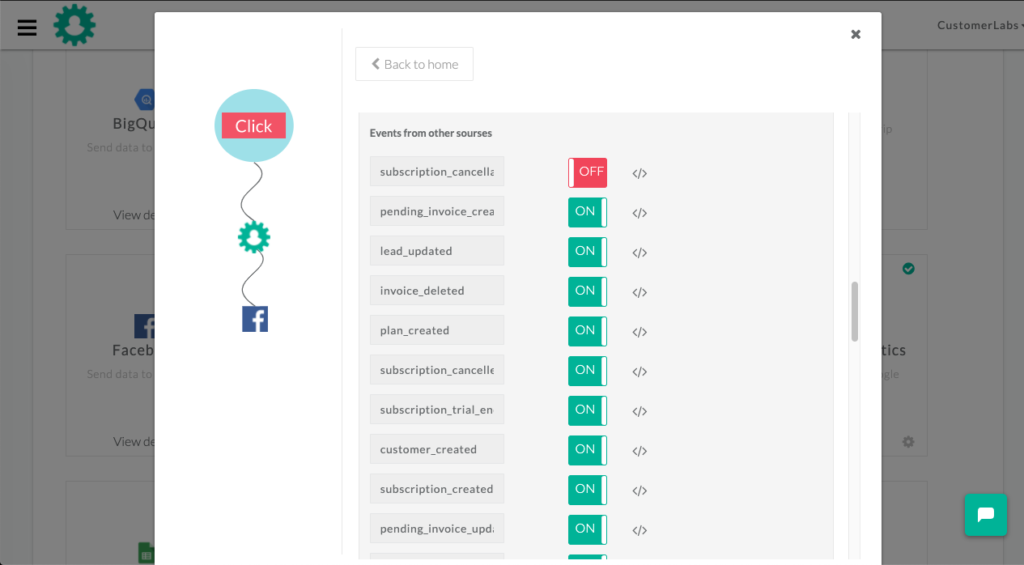 screenshot showing CustomerLabs toggle switch that seamlessly activates first-party data with a toggle on.