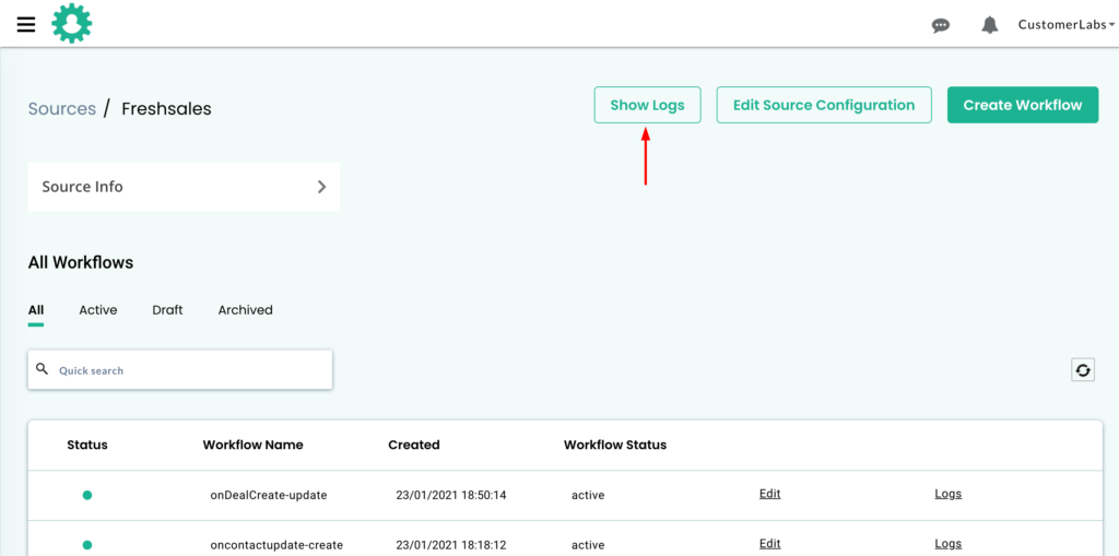Show source logs