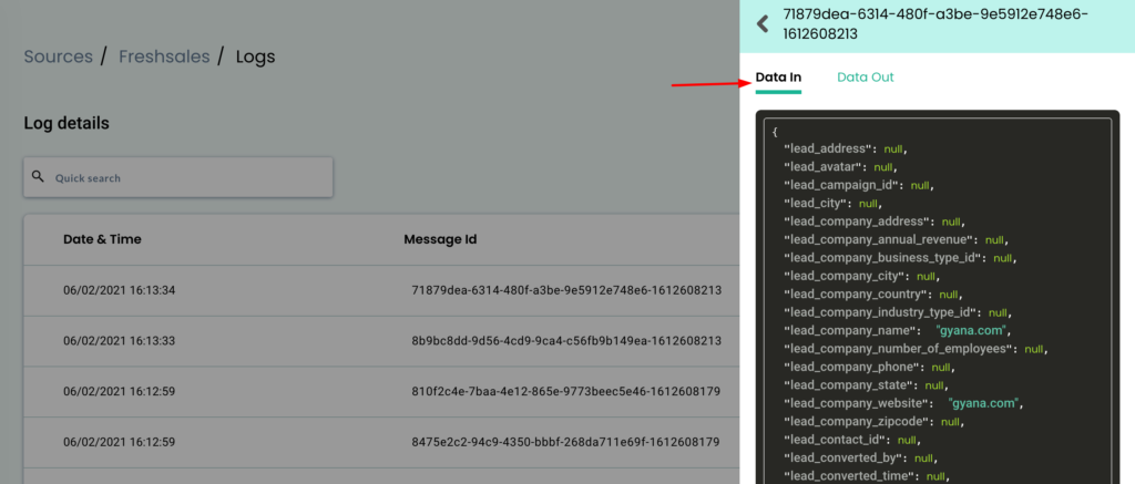 Source data in logs