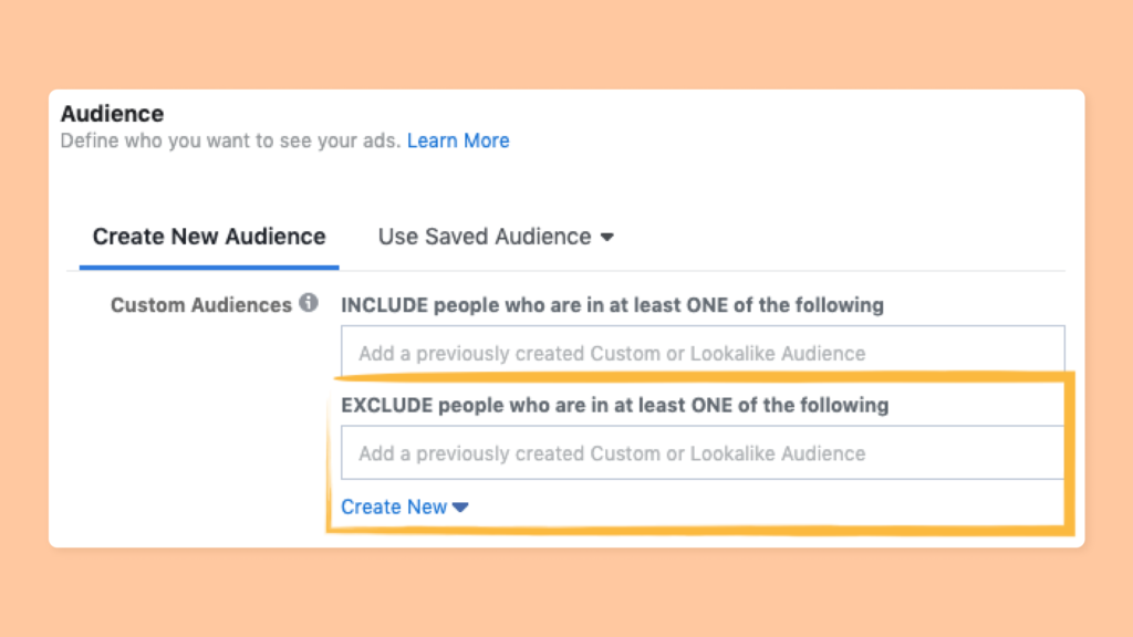 Facebook creating new audience screen