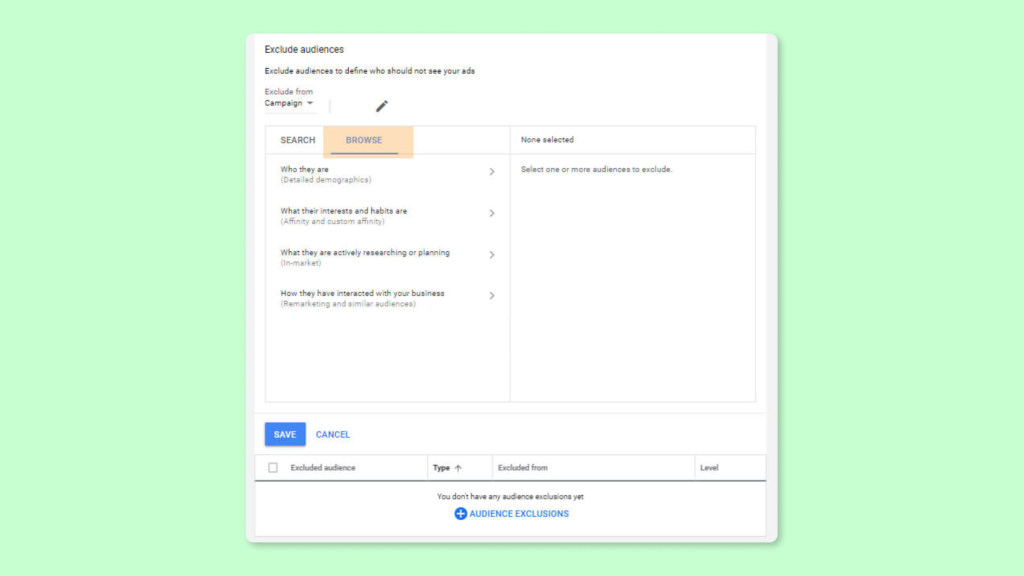Simply add the segment to your exclusion list and start your campaigns. 