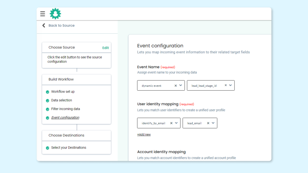 CustomerLabs 1PD Ops event configuration for CRM data sales qualified leads