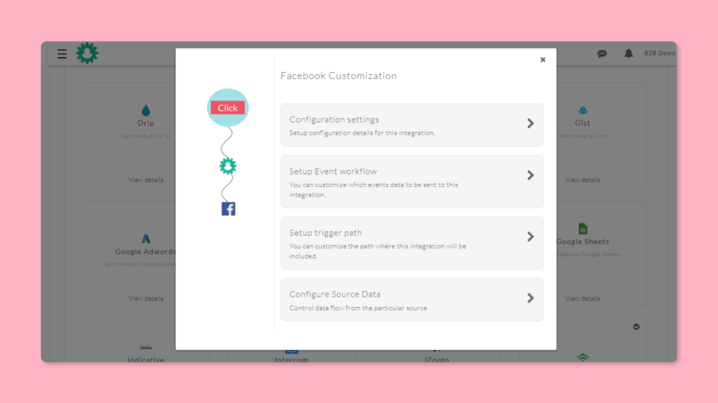 Add Facebook as a Destination