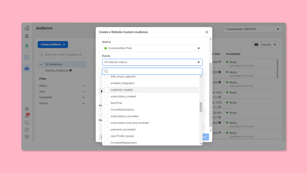 create a website custom audience