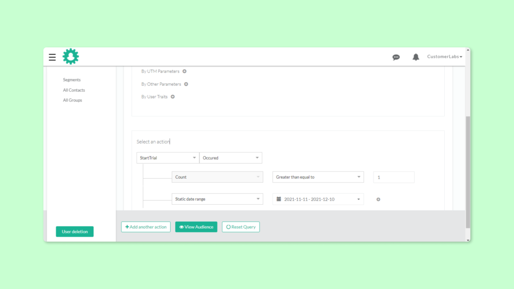 Audience segmentation or audience creation in Customerlabs 1PD Ops