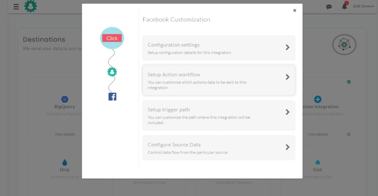 image shows the facebook configuration inside customerlabs
