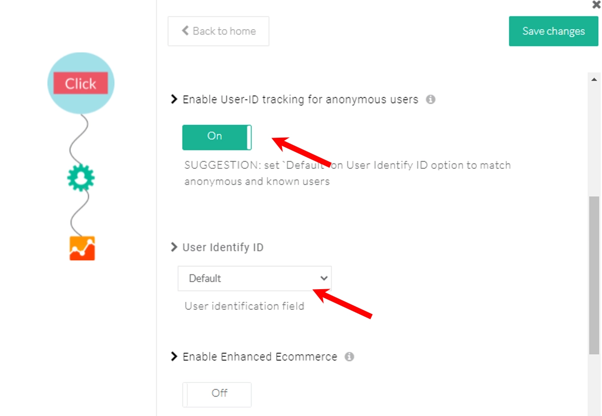 This image shows the enable user-ID tracking on button