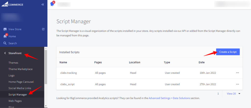 Create script in BigCommerce