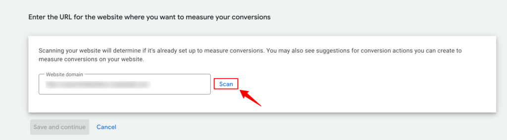 Domain URL to track conversions inside Google Ads