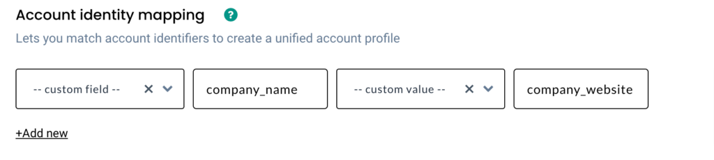 Account identity mapping for advanced identity graph using the company name, website, useful for B2B companies 