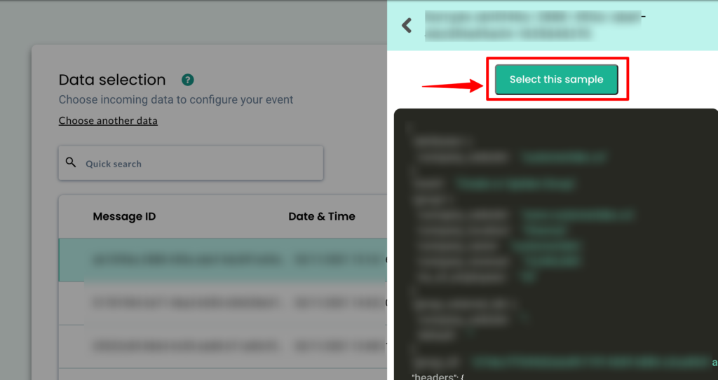 Sample data to select and use for filtering of the data