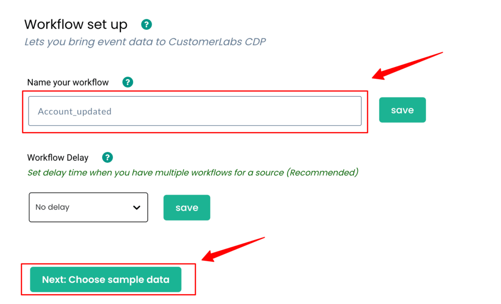 Workflow Set up initialization with guidance for setting up workflow inside CustomerLabs CDP