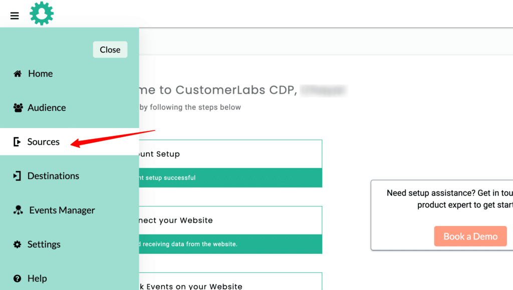 CustomerLabs CDP old dashboard with Sources