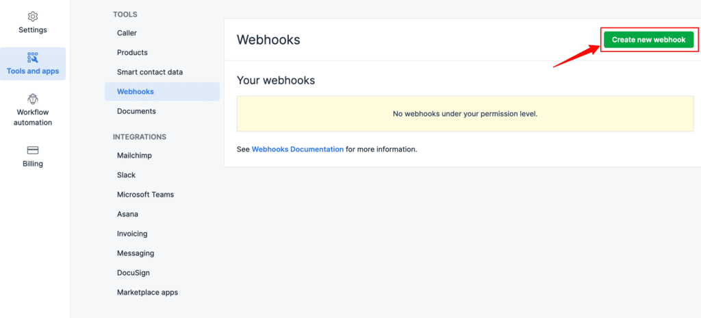 Webhook creation in Pipedrive to send data to CustomerLabs CDP