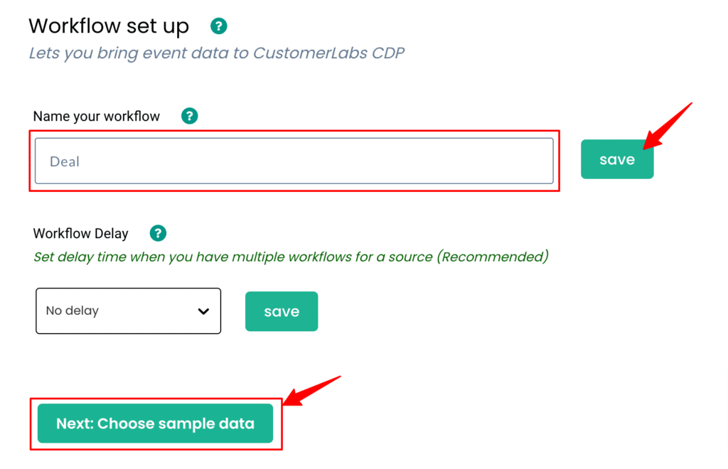 Workflow setup screen CustomerLabs CDP