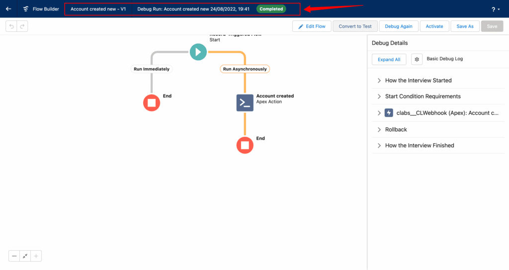 Once the before step is done, the completed status is shown. to click 