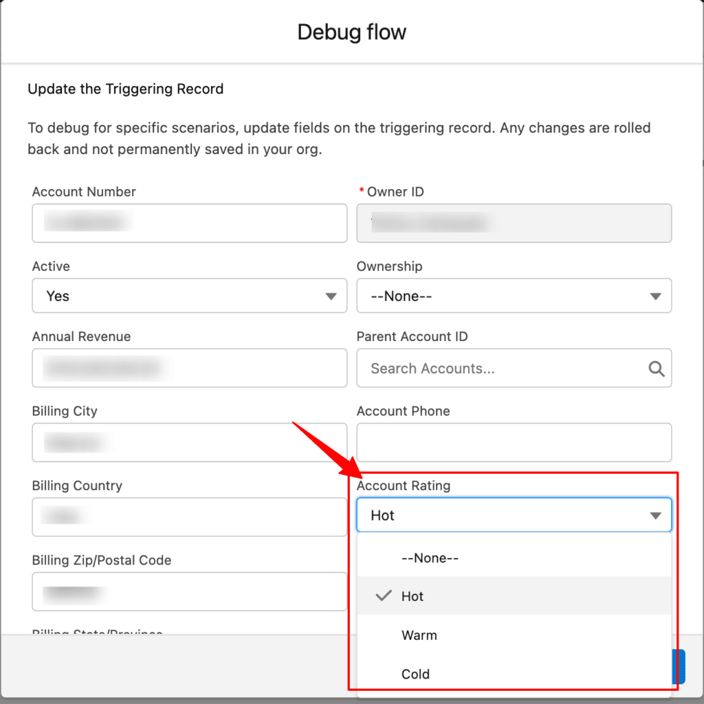 Debug flow inside Salesforce CRM for the accounts.