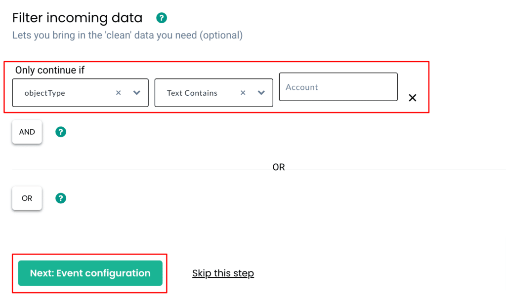 Filter out incoming data from the Salesforce CRM for high quality first party data