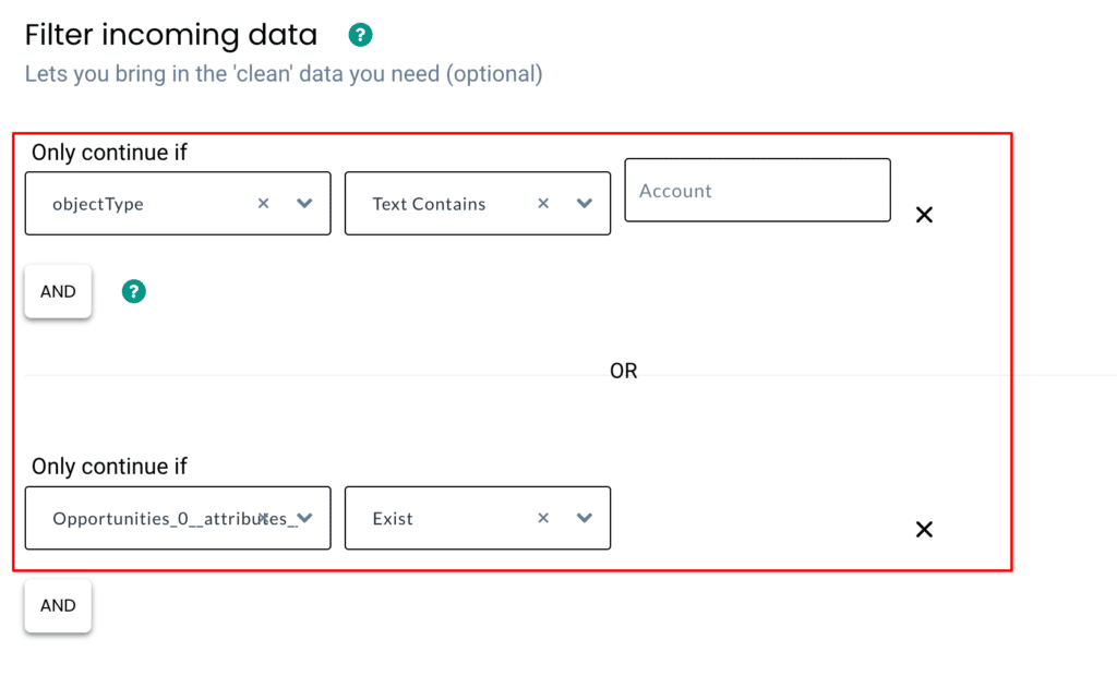 Filter incoming data into CustomerLabs CDP from Salesforce CRM