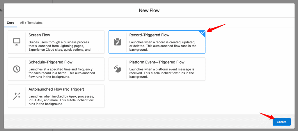 Record - triggered flow option shown in the new flow options