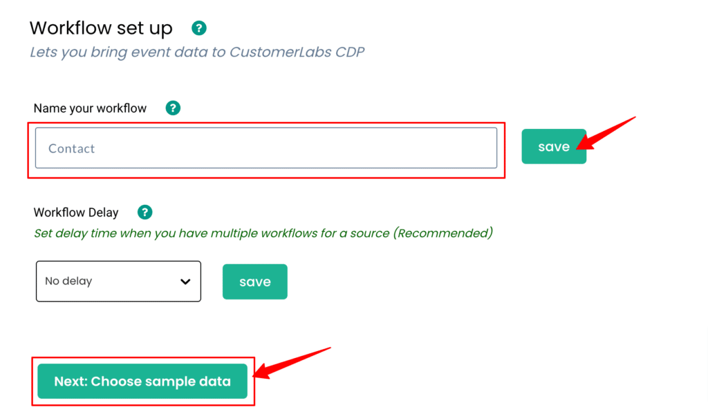 Workflow set up event data into CustomerLabs CDP