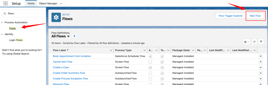 Salesforce CRM dashboard for flows setup