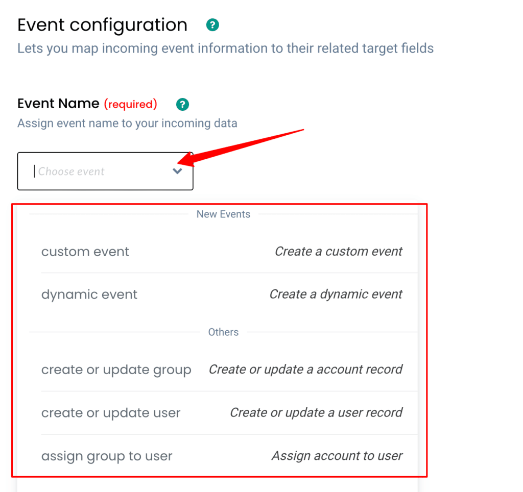 Event configuration with custom event