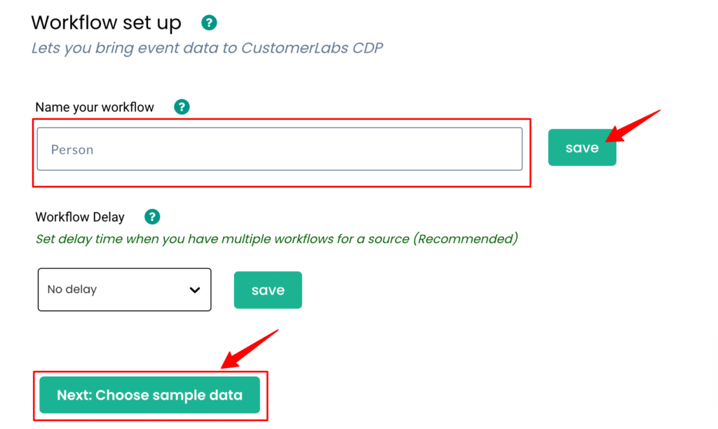 Workflow setup screen of CustomerLabs CDP