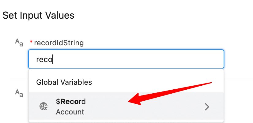 Choosing global variables $Record Account